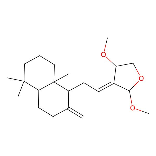 2D Structure of (2S,3E,4R)-3-[2-[(1S,4aS,8aS)-5,5,8a-trimethyl-2-methylidene-3,4,4a,6,7,8-hexahydro-1H-naphthalen-1-yl]ethylidene]-2,4-dimethoxyoxolane