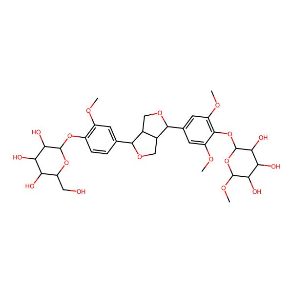 2D Structure of 2-[4-[6-[3,5-Dimethoxy-4-(3,4,5-trihydroxy-6-methoxyoxan-2-yl)oxyphenyl]-1,3,3a,4,6,6a-hexahydrofuro[3,4-c]furan-3-yl]-2-methoxyphenoxy]-6-(hydroxymethyl)oxane-3,4,5-triol
