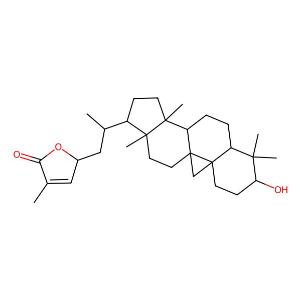 2D Structure of 2-[2-(6-hydroxy-7,7,12,16-tetramethyl-15-pentacyclo[9.7.0.01,3.03,8.012,16]octadecanyl)propyl]-4-methyl-2H-furan-5-one