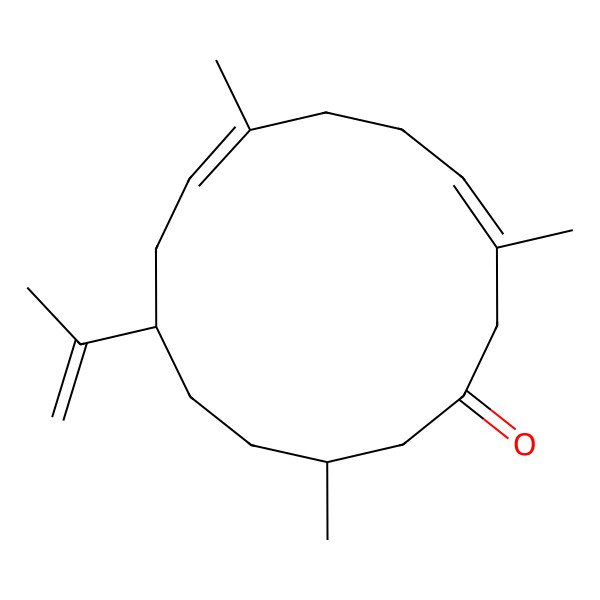 2D Structure of (3E,7E,10R,13R)-3,7,13-trimethyl-10-prop-1-en-2-ylcyclotetradeca-3,7-dien-1-one