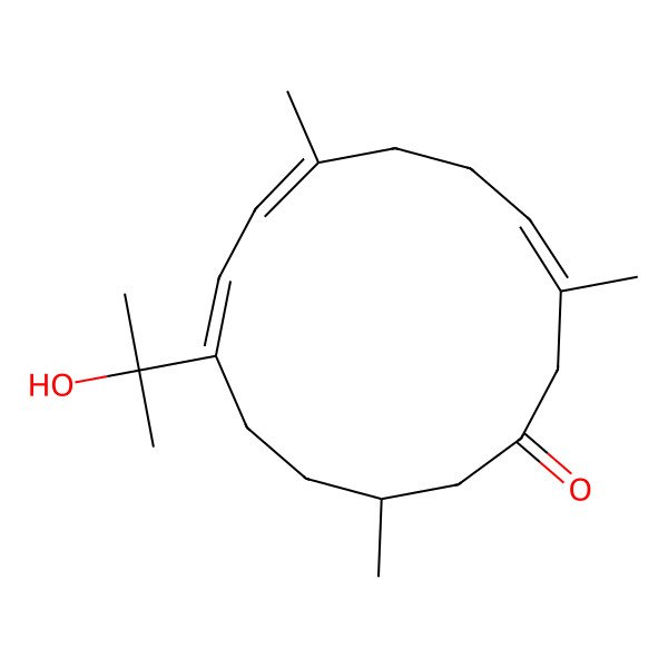 2D Structure of (3E,7E,9E,13R)-10-(2-hydroxypropan-2-yl)-3,7,13-trimethylcyclotetradeca-3,7,9-trien-1-one