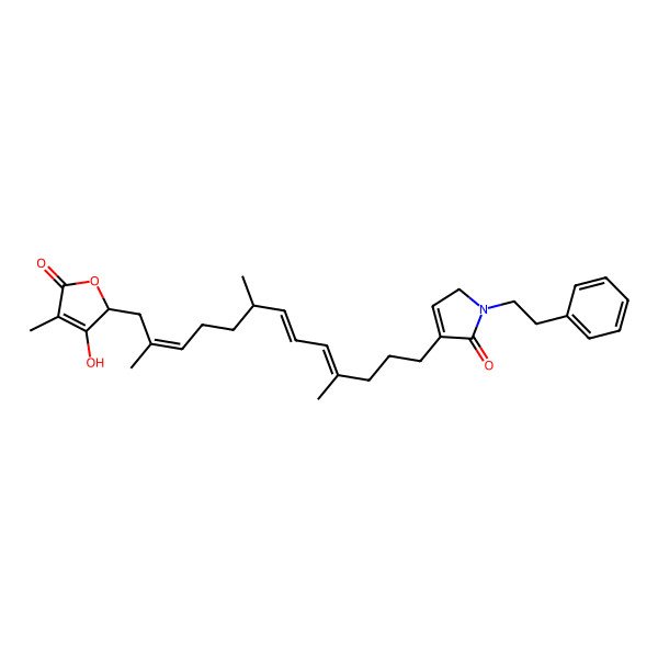 2D Structure of 4-[13-(3-hydroxy-4-methyl-5-oxo-2H-furan-2-yl)-4,8,12-trimethyltrideca-4,6,11-trienyl]-1-(2-phenylethyl)-2H-pyrrol-5-one