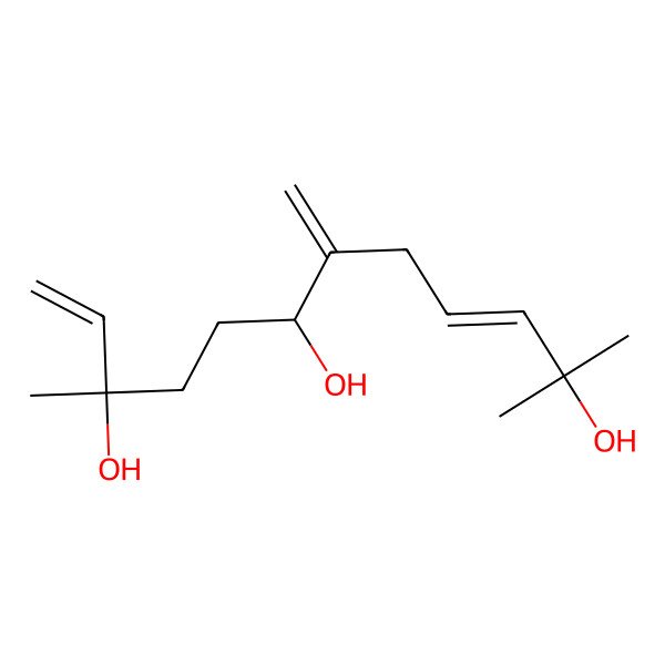 2D Structure of (3E,7R,10S)-2,10-dimethyl-6-methylidenedodeca-3,11-diene-2,7,10-triol