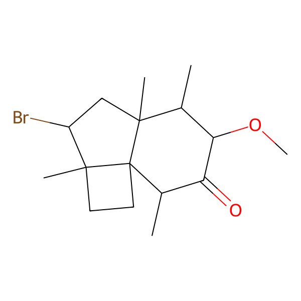 2D Structure of (2aR,3S,4aR,5R,6R,8R,8aS)-3-bromo-6-methoxy-2a,4a,5,8-tetramethyl-2,3,4,5,6,8-hexahydro-1H-cyclobuta[i]inden-7-one