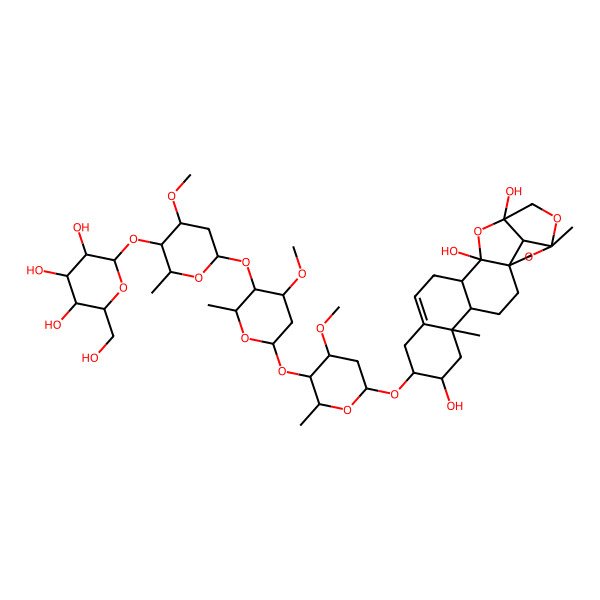 2D Structure of (1R,4S,5R,7R,8R,13R,14R,16S,19S,22R)-8-[(2S,4S,5R,6R)-4-methoxy-5-[(2S,4R,5R,6S)-4-methoxy-5-[(2S,4S,5R,6R)-4-methoxy-6-methyl-5-[(2S,3R,4S,5S,6R)-3,4,5-trihydroxy-6-(hydroxymethyl)oxan-2-yl]oxyoxan-2-yl]oxy-6-methyloxan-2-yl]oxy-6-methyloxan-2-yl]oxy-5,19-dimethyl-15,18,20-trioxahexacyclo[14.5.1.01,14.04,13.05,10.019,22]docos-10-ene-7,14,16-triol