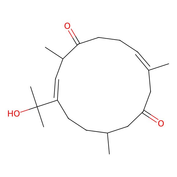 2D Structure of (3E,8S,9E,13R)-10-(2-hydroxypropan-2-yl)-3,8,13-trimethylcyclotetradeca-3,9-diene-1,7-dione