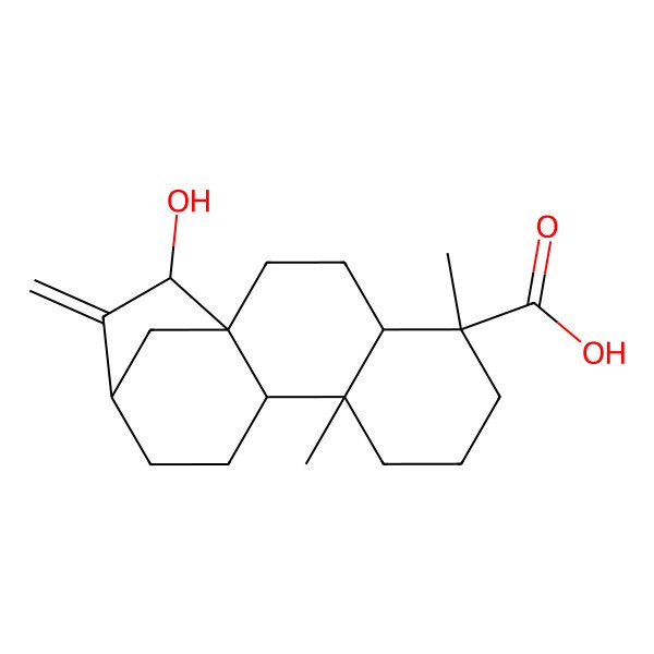 2D Structure of (1R,4S,5S,9S,10S,13R,15R)-15-hydroxy-5,9-dimethyl-14-methylidenetetracyclo[11.2.1.01,10.04,9]hexadecane-5-carboxylic acid