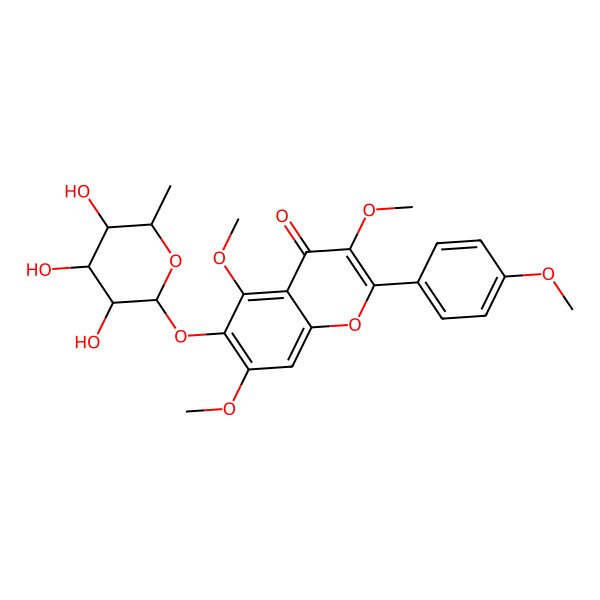 2D Structure of 3,5,7-trimethoxy-2-(4-methoxyphenyl)-6-[(2S,3S,4R,5R,6R)-3,4,5-trihydroxy-6-methyloxan-2-yl]oxychromen-4-one