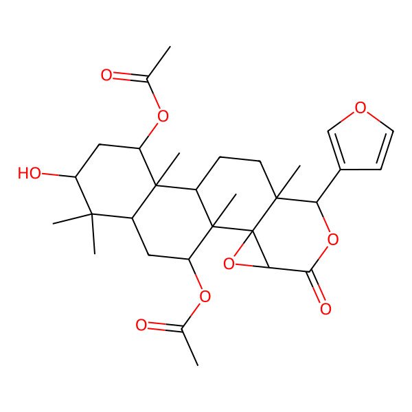 2D Structure of [13-Acetyloxy-7-(furan-3-yl)-15-hydroxy-1,8,12,16,16-pentamethyl-5-oxo-3,6-dioxapentacyclo[9.8.0.02,4.02,8.012,17]nonadecan-19-yl] acetate
