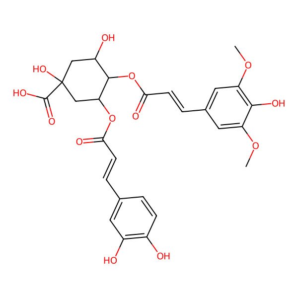 2D Structure of 3-[3-(3,4-Dihydroxyphenyl)prop-2-enoyloxy]-1,5-dihydroxy-4-[3-(4-hydroxy-3,5-dimethoxyphenyl)prop-2-enoyloxy]cyclohexane-1-carboxylic acid