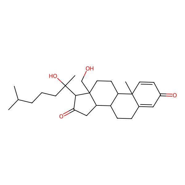 2D Structure of (8R,9S,10R,13R,14S,17S)-13-(hydroxymethyl)-17-[(2S)-2-hydroxy-6-methylheptan-2-yl]-10-methyl-7,8,9,11,12,14,15,17-octahydro-6H-cyclopenta[a]phenanthrene-3,16-dione