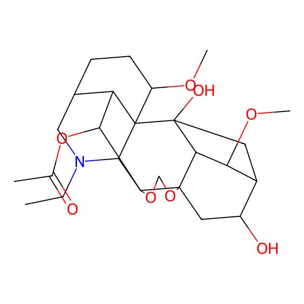 2D Structure of (14-Ethyl-2,6-dihydroxy-4,19-dimethoxy-9,11-dioxa-14-azaheptacyclo[10.7.2.12,5.01,13.03,8.08,12.016,20]docosan-21-yl) acetate
