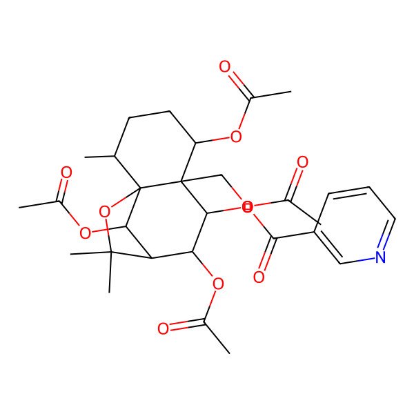 2D Structure of [5,8,12-Triacetyloxy-6-(acetyloxymethyl)-2,10,10-trimethyl-11-oxatricyclo[7.2.1.01,6]dodecan-7-yl] pyridine-3-carboxylate