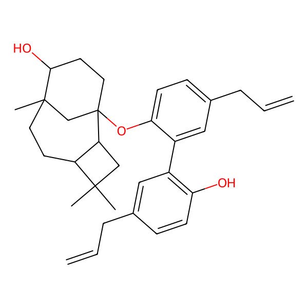 2D Structure of (1S,2S,5R,9S)-1-[2-(2-hydroxy-5-prop-2-enylphenyl)-4-prop-2-enylphenoxy]-4,4,8-trimethyltricyclo[6.3.1.02,5]dodecan-9-ol