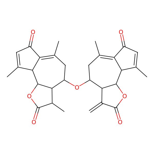 2D Structure of 6,9-dimethyl-3-methylidene-4-[(3,6,9-trimethyl-2,7-dioxo-3,3a,4,5,9a,9b-hexahydroazuleno[4,5-b]furan-4-yl)oxy]-4,5,9a,9b-tetrahydro-3aH-azuleno[4,5-b]furan-2,7-dione
