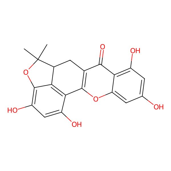 2D Structure of (13R)-6,8,17,19-tetrahydroxy-14,14-dimethyl-3,15-dioxapentacyclo[11.6.1.02,11.04,9.016,20]icosa-1(20),2(11),4,6,8,16,18-heptaen-10-one