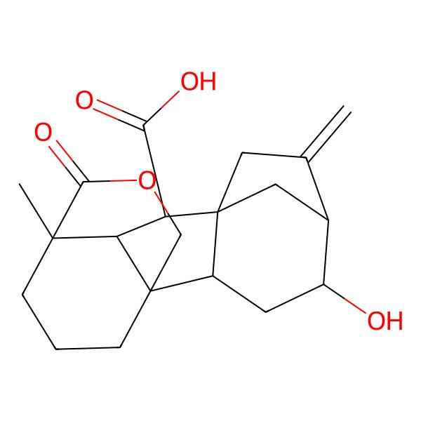 2D Structure of (1R,2R,4R,5R,8R,9S,10R,11R)-4-hydroxy-11-methyl-6-methylidene-12-oxo-13-oxapentacyclo[9.3.3.15,8.01,10.02,8]octadecane-9-carboxylic acid
