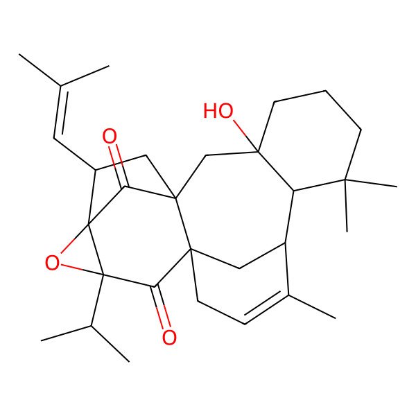 2D Structure of (1S,3R,5S,6R,8R,10S,15S,16S)-10-hydroxy-14,14,17-trimethyl-6-(2-methylprop-1-enyl)-3-propan-2-yl-4-oxahexacyclo[14.3.1.15,8.01,8.03,5.010,15]henicos-17-ene-2,21-dione
