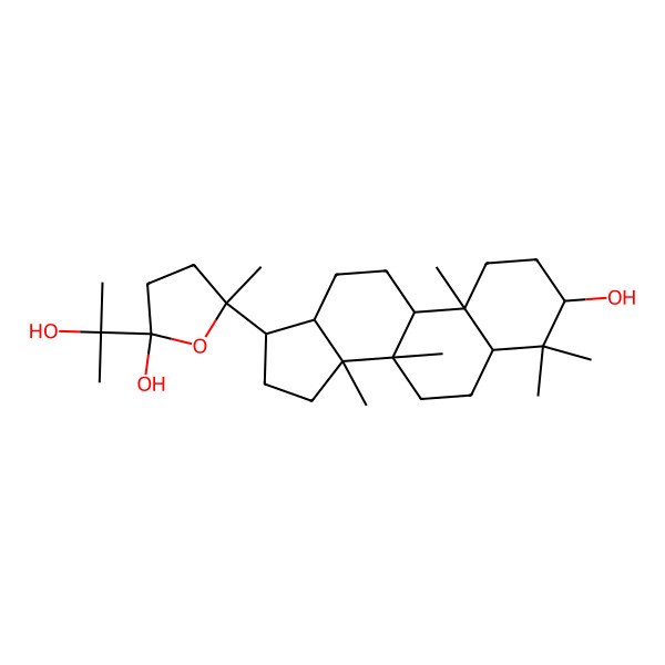 2D Structure of (2R,5S)-5-[(3R,5R,8R,9R,10R,13R,14R,17S)-3-hydroxy-4,4,8,10,14-pentamethyl-2,3,5,6,7,9,11,12,13,15,16,17-dodecahydro-1H-cyclopenta[a]phenanthren-17-yl]-2-(2-hydroxypropan-2-yl)-5-methyloxolan-2-ol