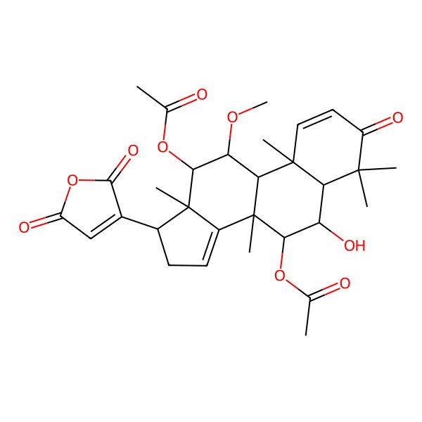 2D Structure of [(5R,6R,7S,8R,9R,10S,11S,12R,13S,17R)-12-acetyloxy-17-(2,5-dioxofuran-3-yl)-6-hydroxy-11-methoxy-4,4,8,10,13-pentamethyl-3-oxo-5,6,7,9,11,12,16,17-octahydrocyclopenta[a]phenanthren-7-yl] acetate
