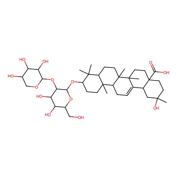2D Structure of (2R,4aR,6aR,6aS,6bR,8aR,10S,12aR,14bS)-10-[(2R,3R,4S,5S,6R)-4,5-dihydroxy-6-(hydroxymethyl)-3-[(2S,3R,4S,5S)-3,4,5-trihydroxyoxan-2-yl]oxyoxan-2-yl]oxy-2-hydroxy-2,6a,6b,9,9,12a-hexamethyl-1,3,4,5,6,6a,7,8,8a,10,11,12,13,14b-tetradecahydropicene-4a-carboxylic acid