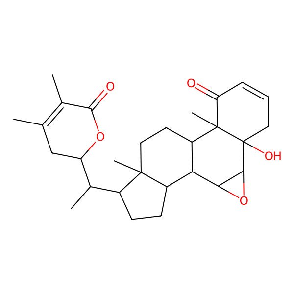 2D Structure of (1S,2S,4S,5R,10R,11R,14R,15R,18S)-15-[(1S)-1-[(2R)-4,5-dimethyl-6-oxo-2,3-dihydropyran-2-yl]ethyl]-5-hydroxy-10,14-dimethyl-3-oxapentacyclo[9.7.0.02,4.05,10.014,18]octadec-7-en-9-one