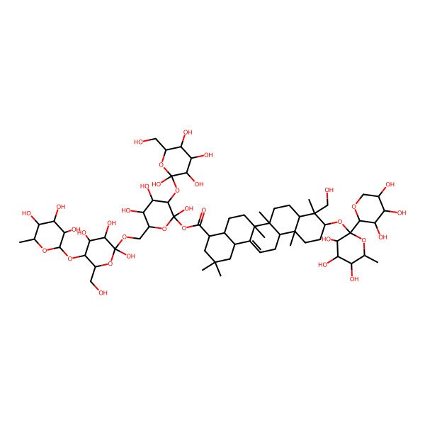 2D Structure of [(2R,3S,5S)-2,4,5-trihydroxy-3-[(2R,3S,5S)-2,3,4,5-tetrahydroxy-6-(hydroxymethyl)oxan-2-yl]oxy-6-[[(2S,3S,5S)-2,3,4-trihydroxy-6-(hydroxymethyl)-5-[(3S,4S,5S,6R)-3,4,5-trihydroxy-6-methyloxan-2-yl]oxyoxan-2-yl]oxymethyl]oxan-2-yl] (4R,6aS,6bR,9R,10S,12aR,14bR)-9-(hydroxymethyl)-2,2,6a,6b,9,12a-hexamethyl-10-[(3S,4S,5S,6R)-3,4,5-trihydroxy-6-methyl-2-[(3R,4R,5S)-3,4,5-trihydroxyoxan-2-yl]oxan-2-yl]oxy-3,4,4a,5,6,6a,7,8,8a,10,11,12,13,14b-tetradecahydro-1H-picene-4-carboxylate