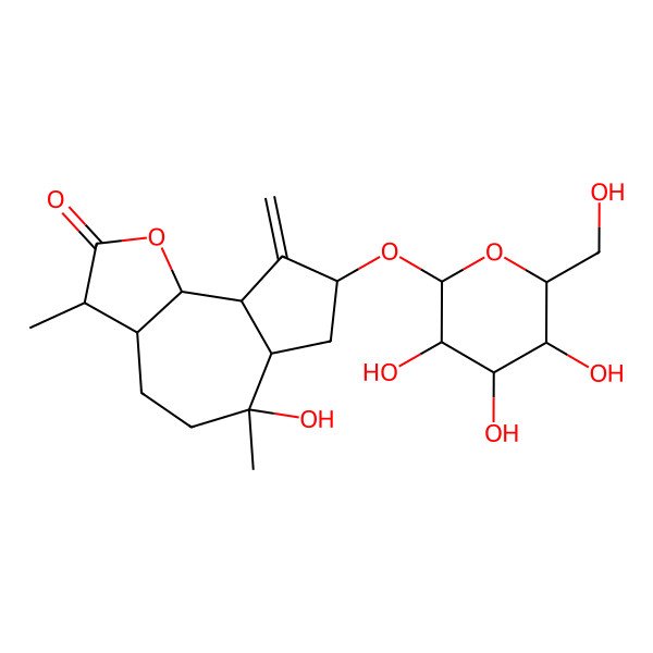 2D Structure of (3S,3aS,6R,6aR,8S,9aR,9bS)-6-hydroxy-3,6-dimethyl-9-methylidene-8-[(2R,3R,4S,5S,6R)-3,4,5-trihydroxy-6-(hydroxymethyl)oxan-2-yl]oxy-3a,4,5,6a,7,8,9a,9b-octahydro-3H-azuleno[4,5-b]furan-2-one