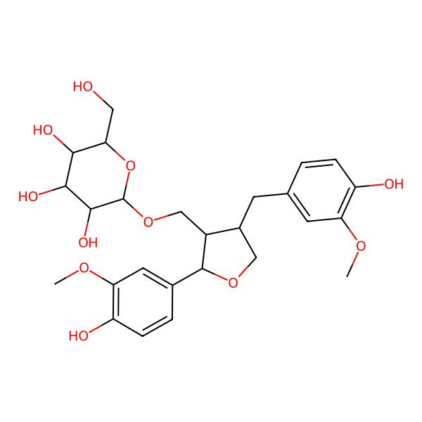 2D Structure of 2-[[2-(4-Hydroxy-3-methoxyphenyl)-4-[(4-hydroxy-3-methoxyphenyl)methyl]oxolan-3-yl]methoxy]-6-(hydroxymethyl)oxane-3,4,5-triol