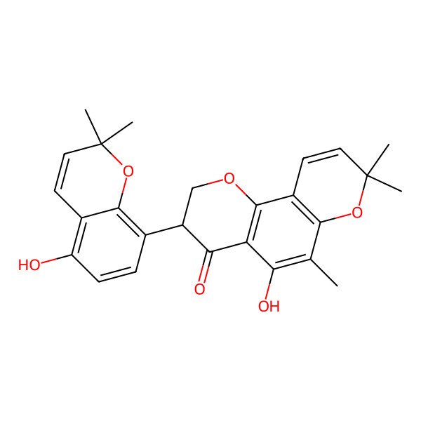 2D Structure of 5-Hydroxy-3-(5-hydroxy-2,2-dimethylchromen-8-yl)-6,8,8-trimethyl-2,3-dihydropyrano[2,3-h]chromen-4-one