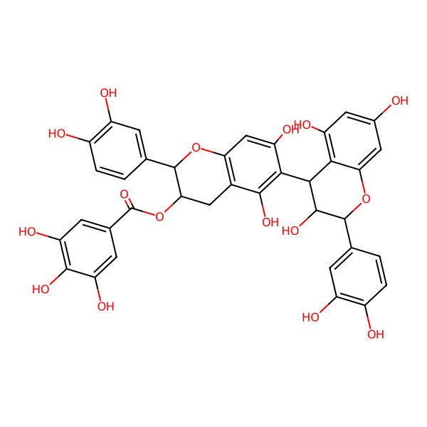 2D Structure of [(2S,3S)-2-(3,4-dihydroxyphenyl)-6-[(2R,3R,4S)-2-(3,4-dihydroxyphenyl)-3,5,7-trihydroxy-3,4-dihydro-2H-chromen-4-yl]-5,7-dihydroxy-3,4-dihydro-2H-chromen-3-yl] 3,4,5-trihydroxybenzoate