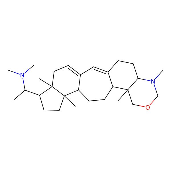 2D Structure of (1S)-N,N-dimethyl-1-[(6R,7S,10S,11S,14R,15S,20S)-6,10,15,19-tetramethyl-17-oxa-19-azapentacyclo[12.8.0.03,11.06,10.015,20]docosa-1,3-dien-7-yl]ethanamine