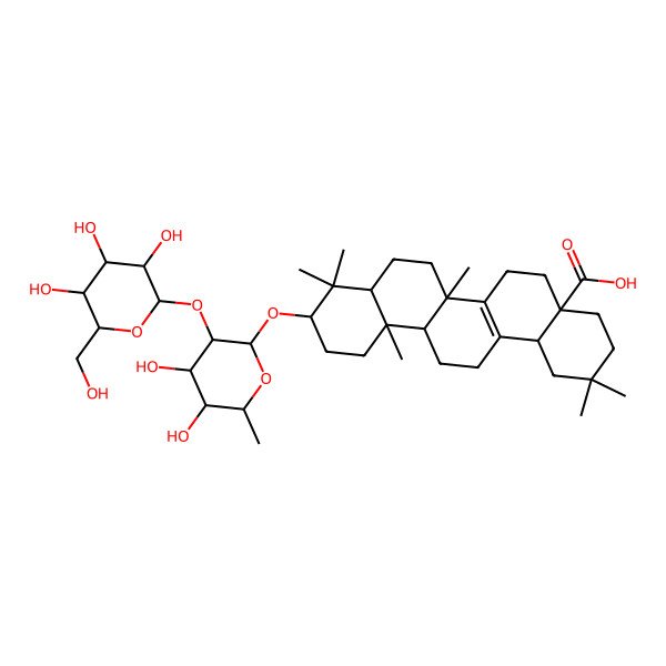 2D Structure of 10-[4,5-dihydroxy-6-methyl-3-[3,4,5-trihydroxy-6-(hydroxymethyl)oxan-2-yl]oxyoxan-2-yl]oxy-2,2,6b,9,9,12a-hexamethyl-3,4,5,6,6a,7,8,8a,10,11,12,13,14,14b-tetradecahydro-1H-picene-4a-carboxylic acid