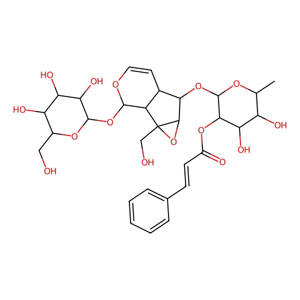 2D Structure of [4,5-Dihydroxy-2-[[2-(hydroxymethyl)-10-[3,4,5-trihydroxy-6-(hydroxymethyl)oxan-2-yl]oxy-3,9-dioxatricyclo[4.4.0.02,4]dec-7-en-5-yl]oxy]-6-methyloxan-3-yl] 3-phenylprop-2-enoate