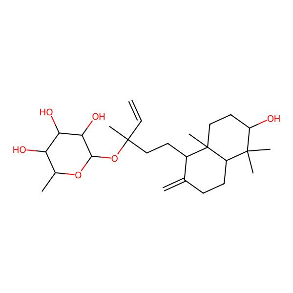 2D Structure of 2-[5-(6-hydroxy-5,5,8a-trimethyl-2-methylidene-3,4,4a,6,7,8-hexahydro-1H-naphthalen-1-yl)-3-methylpent-1-en-3-yl]oxy-6-methyloxane-3,4,5-triol