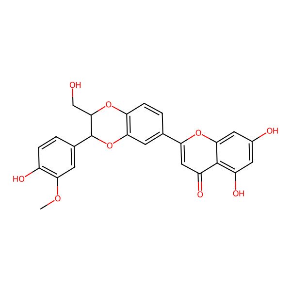 2D Structure of 2-[2,3-Dihydro-3-(4-hydroxy-3-methoxyphenyl)-2-(hydroxymethyl)-1,4-benzodioxin-6-yl]-5,7-dihydroxy-4h-1-benzopyran-4-one