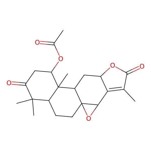 2D Structure of [(1S,3R,8R,10S,11R,12R,16S)-5,11,15,15-tetramethyl-6,14-dioxo-2,7-dioxapentacyclo[8.8.0.01,3.04,8.011,16]octadec-4-en-12-yl] acetate