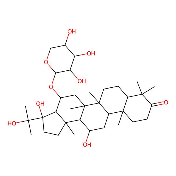 2D Structure of (3R,3aS,4S,5aR,5bR,7aR,11aR,11bR,13aR,13bR)-3,13-dihydroxy-3-(2-hydroxypropan-2-yl)-5a,5b,8,8,11a,13b-hexamethyl-4-[(2R,3R,4S,5S)-3,4,5-trihydroxyoxan-2-yl]oxy-1,2,3a,4,5,6,7,7a,10,11,11b,12,13,13a-tetradecahydrocyclopenta[a]chrysen-9-one