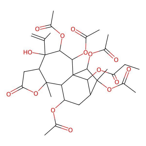 2D Structure of (2,3,11,14,15-Pentaacetyloxy-4-hydroxy-9,14-dimethyl-7-oxo-4-prop-1-en-2-yl-8-oxatetracyclo[11.2.1.01,10.05,9]hexadecan-16-yl) propanoate