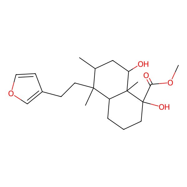 2D Structure of methyl (1S,4aS,5R,6R,8R,8aS)-5-[2-(furan-3-yl)ethyl]-1,8-dihydroxy-5,6,8a-trimethyl-3,4,4a,6,7,8-hexahydro-2H-naphthalene-1-carboxylate