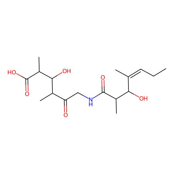 2D Structure of (2S,3R,4S)-3-hydroxy-6-[[(E,2R,3R)-3-hydroxy-2,4-dimethylhept-4-enoyl]amino]-2,4-dimethyl-5-oxohexanoic acid