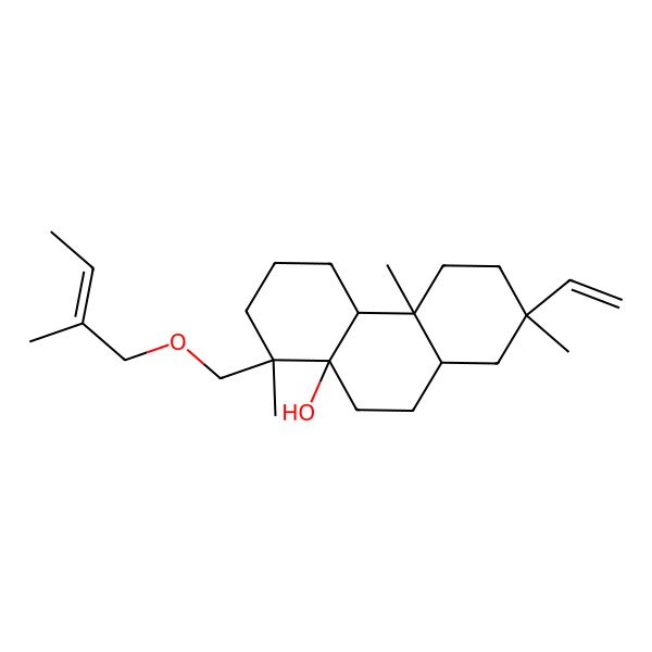 2D Structure of (2R,4aR,4bS,8R,8aR,10aR)-2-ethenyl-2,4a,8-trimethyl-8-[[(E)-2-methylbut-2-enoxy]methyl]-1,3,4,4b,5,6,7,9,10,10a-decahydrophenanthren-8a-ol