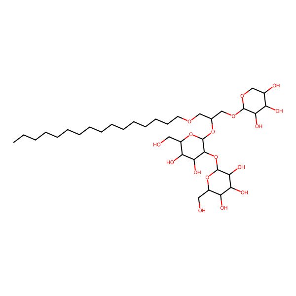 2D Structure of (2S,3R,4S,5S,6R)-2-[(2R,3R,4S,5S,6R)-2-[(2R)-1-hexadecoxy-3-[(2S,3R,4S,5R)-3,4,5-trihydroxyoxan-2-yl]oxypropan-2-yl]oxy-4,5-dihydroxy-6-(hydroxymethyl)oxan-3-yl]oxy-6-(hydroxymethyl)oxane-3,4,5-triol