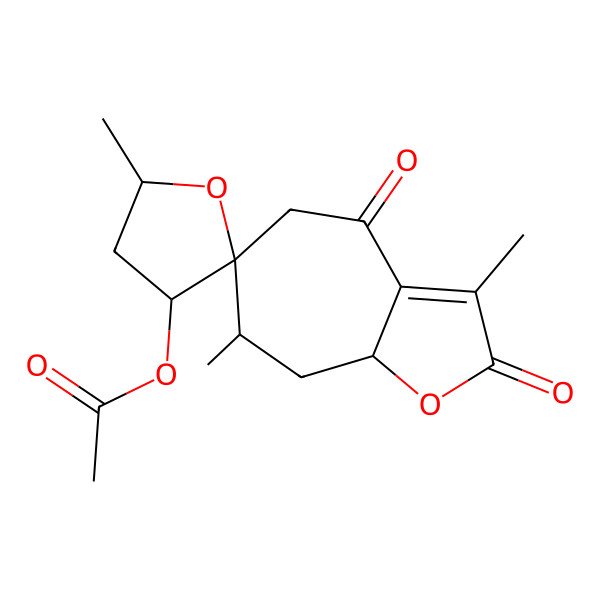 2D Structure of [(3'S,5'S,6S,7S,8aS)-3,5',7-trimethyl-2,4-dioxospiro[5,7,8,8a-tetrahydrocyclohepta[b]furan-6,2'-oxolane]-3'-yl] acetate