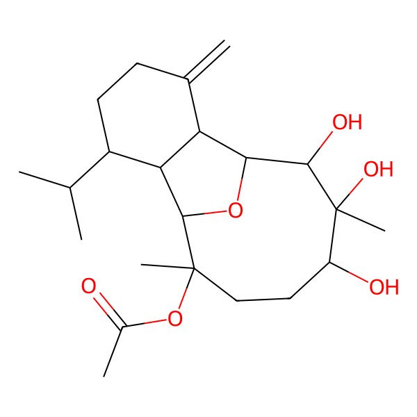 2D Structure of [(1S,2R,6R,7R,8R,9R,12S,13R,14S)-12,13,14-trihydroxy-9,13-dimethyl-3-methylidene-6-propan-2-yl-15-oxatricyclo[6.6.1.02,7]pentadecan-9-yl] acetate