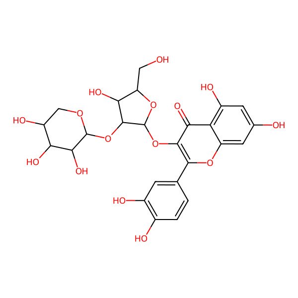 2D Structure of 2-(3,4-dihydroxyphenyl)-5,7-dihydroxy-3-[(2R,3S,4R,5R)-4-hydroxy-5-(hydroxymethyl)-3-[(2R,3R,4S,5R)-3,4,5-trihydroxyoxan-2-yl]oxyoxolan-2-yl]oxychromen-4-one