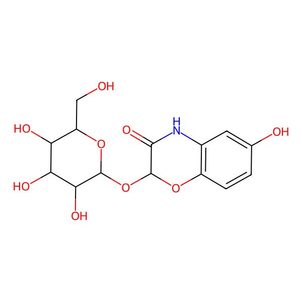 2D Structure of (2S)-6-hydroxy-2-[(2S,3R,4S,5S,6R)-3,4,5-trihydroxy-6-(hydroxymethyl)oxan-2-yl]oxy-4H-1,4-benzoxazin-3-one