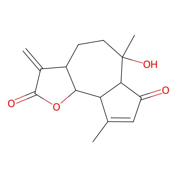 2D Structure of (3aS,6R,6aR,9aR,9bS)-6-hydroxy-6,9-dimethyl-3-methylidene-3a,4,5,6a,9a,9b-hexahydroazuleno[4,5-b]furan-2,7-dione