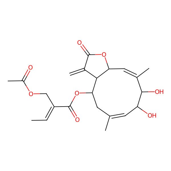2D Structure of [(3aR,4R,6E,8S,9S,10E,11aR)-8,9-dihydroxy-6,10-dimethyl-3-methylidene-2-oxo-3a,4,5,8,9,11a-hexahydrocyclodeca[b]furan-4-yl] (Z)-2-(acetyloxymethyl)but-2-enoate