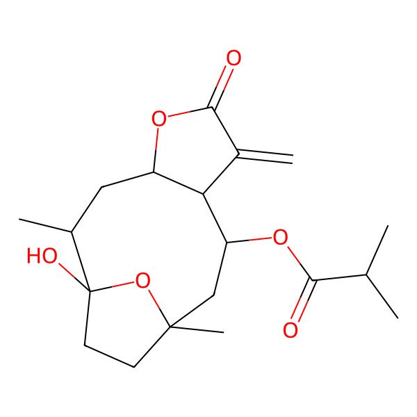 2D Structure of [(1R,2S,4R,8S,9S,11S)-1-hydroxy-2,11-dimethyl-7-methylidene-6-oxo-5,14-dioxatricyclo[9.2.1.04,8]tetradecan-9-yl] 2-methylpropanoate